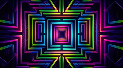 Wall Mural - Geometric patterns with neon outlines and hypnotic effect