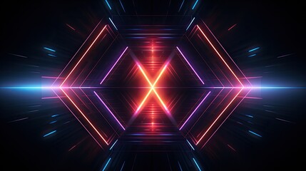 Poster - Geometric shapes with neon light rays