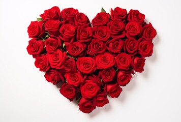 Wall Mural - a heart shaped arrangement of red roses on white background