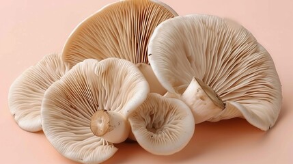 Wall Mural - Oyster mushroom, pleurotus ostreatus, on a gentle pastel colored background for a serene ambiance