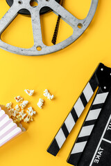 Wall Mural - Vintage film reels and popcorn - cinema concept, top view