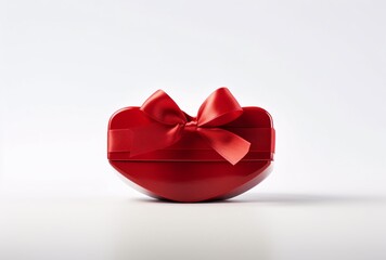 Wall Mural - A red heart-shaped gift box with a bow on the lid