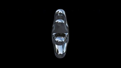 Rotating 3d retro shiny chrome metallic silver abstract inflated ballon daisy flower shape. Y2k shape, rave, retro, 90’s, 80’s style isolated on black background with alpha matte.