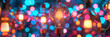 Glowing light bulb with different colors splashed on a blurred bright multi-colored background, progress and innovation and idea concept, banner