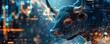 © Dinopic 3Ds - Detailed close-up of a bull with a backdrop of glowing cryptocurrency trade lines