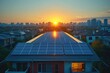 Solar Panel on Roof With Setting Sun