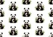 Painted panda in green grass on white background. AI seamless pattern.