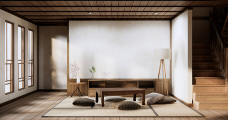 Modern with low table and pillow on minimal room japan style.