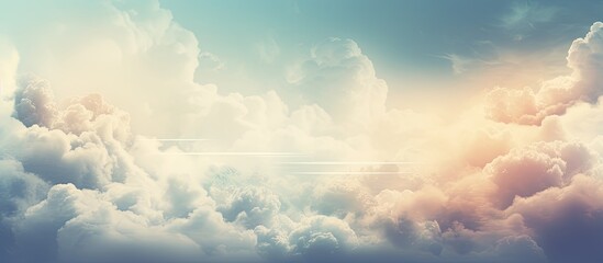 Aufkleber - Majestic Blue Sky with Fluffy Clouds and Radiant Sun, Perfect Weather Background