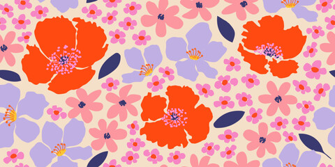 exotic hand drawn flowers, seamless patterns with floral for fabric, textiles, clothing, wrapping pa
