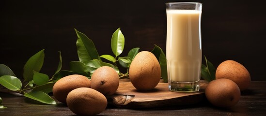 Poster - Nutritious Milk and Nuts Arrangement on Rustic Wooden Table Setting