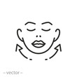facial skin tightening icon, skin lifting effect, smoothing out wrinkles, thin line symbol - editable stroke vector illustration