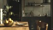 a realistic kitchen dining shot, designed by Gallotti&Radice, daytime, low angle, gray theme, loft style, minimalistic detail, serene mood