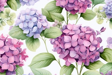 Wall Mural - Floral pattern with hydrangea. Blooming flowers on a light background
