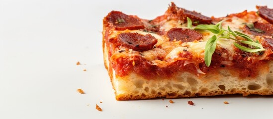 Poster - Delicious Italian Pizza Slice Served on a White Ceramic Plate with Fresh Ingredients