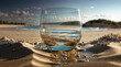 Glass glass with water on the background of the sea