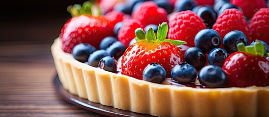 Aufkleber - Delicious Berry Tart with Fresh Blueberries, Elegant Dessert Pastry Plate