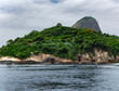 Sugar Loaf Mountain - Pao de Acucar with cable car and the bay at Atlantic Ocean In Rio de Janeiro. Brazil	