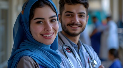 Two medical workers smile