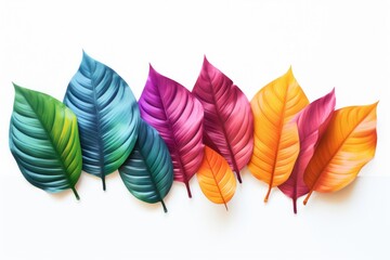 Poster - Brightly colored leaves arranged on a white background. Suitable for autumn themes or nature concepts