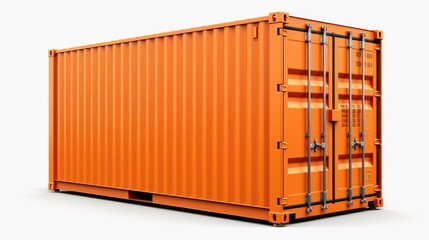 Poster - A vibrant orange shipping container against a clean white backdrop. Perfect for transportation or storage concepts