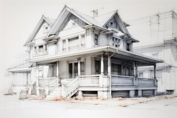 Poster - A drawing of a house on a street, suitable for real estate or neighborhood themes