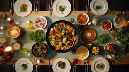 Aufkleber - A table set with plates of food and utensils, perfect for food blogs or restaurant promotions