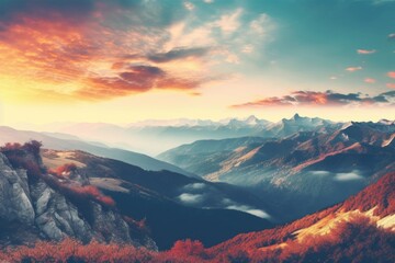 Canvas Print - A breathtaking sunset over a majestic mountain range. Perfect for travel and nature concepts