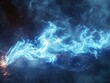 blue wave of energy, with particles and lights floating in the air. The dark space background