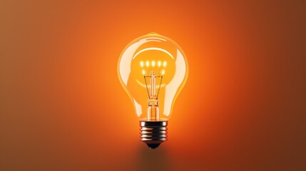 Aufkleber - A bright light bulb shining on an orange backdrop. Perfect for illustrating ideas and creativity