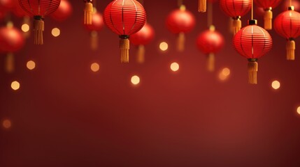 Poster - A bunch of red lanterns hanging from a ceiling. Suitable for interior design projects