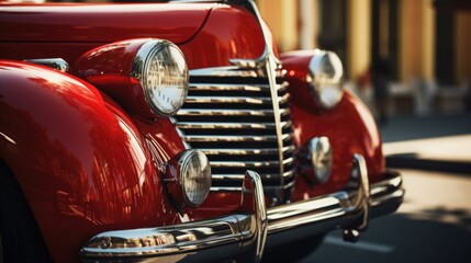 Poster - Detailed view of the front of a red car, perfect for automotive concepts
