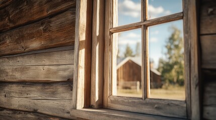 Aufkleber - A rustic barn seen through a window. Suitable for rural and agricultural concepts