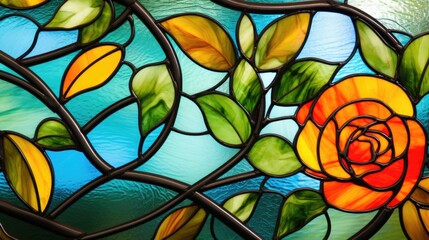 Aufkleber - Close up view of a beautiful stained glass window with a rose design. Perfect for architectural and religious themes