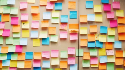 Sticker - Colorful post it notes hanging on a wall, suitable for office or organization concept