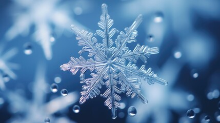 Poster - Detailed snowflake on blue backdrop, perfect for winter designs