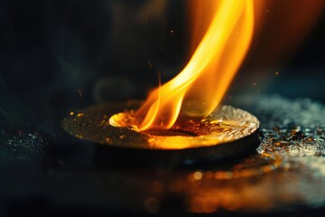 Poster - A close up of a plate with a fire, perfect for adding a dramatic touch to your projects