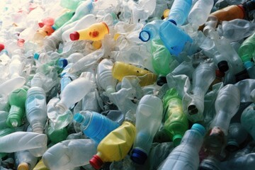 Poster - A stack of discarded plastic bottles. Ideal for environmental or recycling concepts