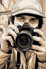 Wall Mural - A man capturing a moment with a camera. Suitable for photography concepts