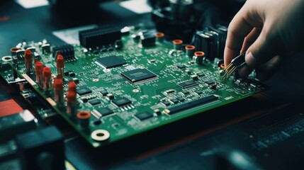 Aufkleber - Close up of a person working on a circuit board. Suitable for technology concepts