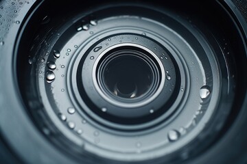 Poster - Close-up of a camera lens with water droplets, perfect for photography enthusiasts