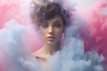 Poster - A woman with colorful smoke in her hair, perfect for creative projects