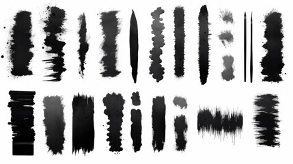 Aufkleber - Collection of black paint strokes on a white background. Suitable for artistic projects