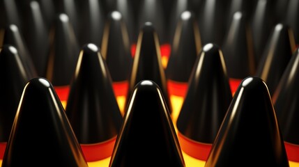 Poster - A close up shot of a bunch of black cones. Perfect for industrial, abstract, or geometric designs
