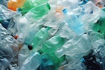 Poster - Plastic bottles stacked in a row, suitable for environmental concepts