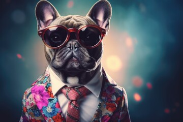 Poster - A dog dressed in a suit and sunglasses. Perfect for business or fashion concepts