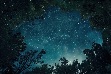 Aufkleber - a view of the night sky through the trees. suitable for nature and astronomy concepts