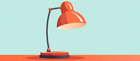 Sticker - An orange desk lamp, resembling a street light, sits on a rectangular red table made of wood. The vibrant colors create a striking artistic gesture, reminiscent of a ripe fruit in carmine hue