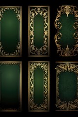 Wall Mural - A set of four elegant green and gold picture frames. Perfect for adding a touch of luxury to your home decor