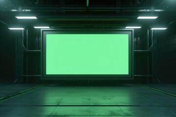 Poster - A large green screen in a dark room, perfect for video editing projects